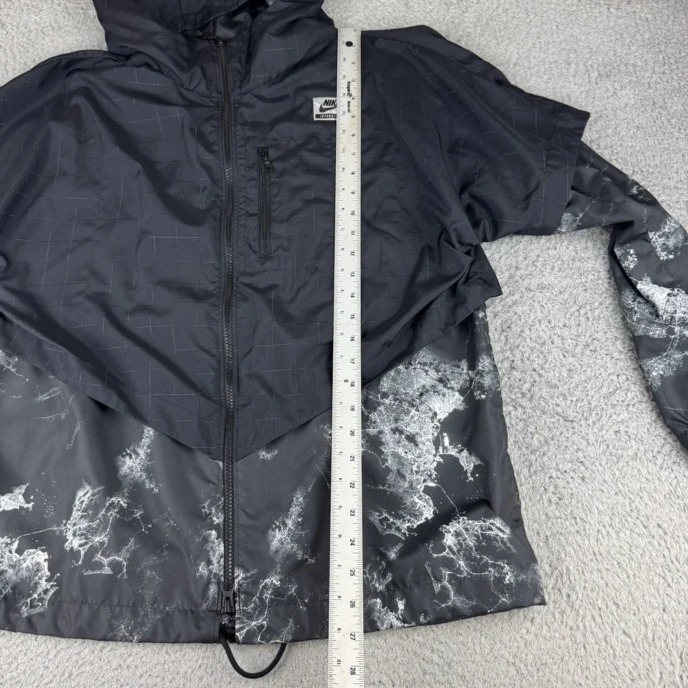 Nike International Jacket Womens Large‎ Black Print Hooded Windbreaker Running